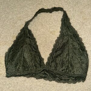 Gilly Hicks Lace Halter Bralette in Dark Green